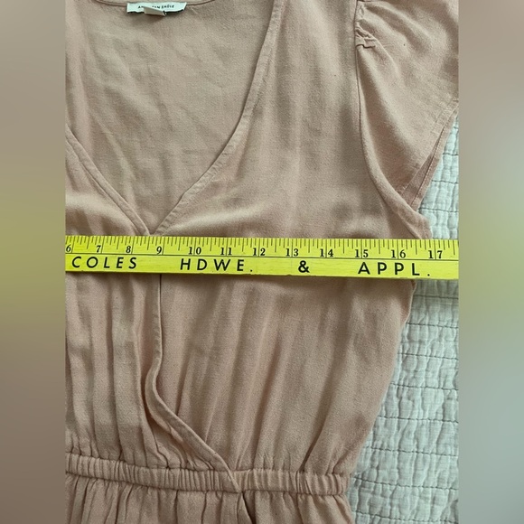 American Eagle Faux Wrap Dress Tie Waist Blush Pink Linen Viscose Size Small - Picture 7 of 8